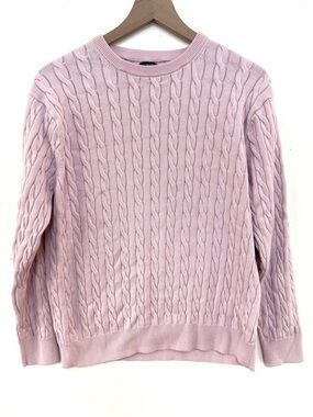 J.Crew Mens Cable Knit Sweater Medium Pink Crewneck 100% Cotton Classic